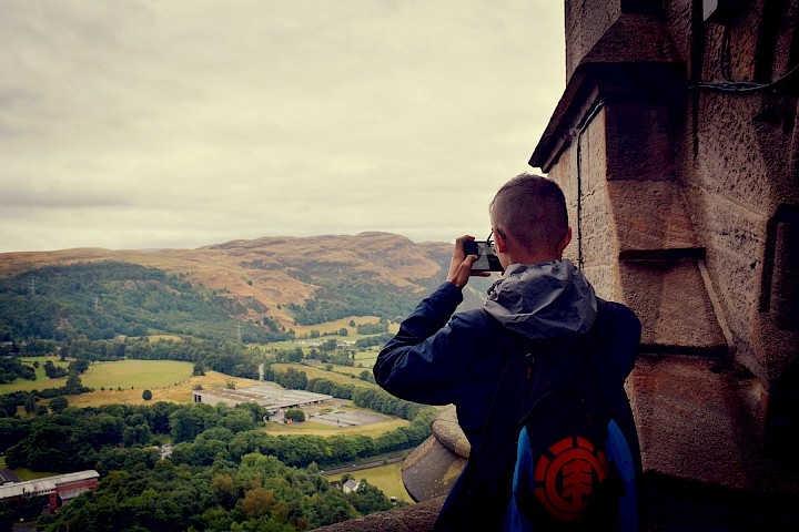 ISSFT student looking at the landscape from the top of the Wallace Monument