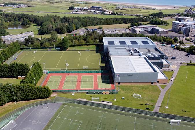 Sports facilities at the St Andrews summer school, including tennis courts and artificial and grass pitches at University Park